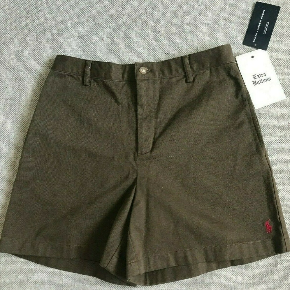 Ralph‎ Lauren Olive Green Flat Front Shorts 4 NWT